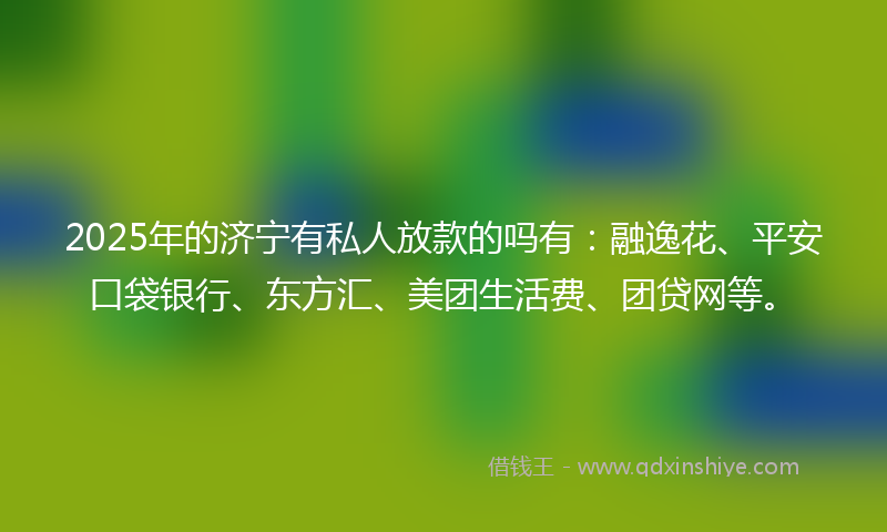 2025年的济宁有私人放款的吗有：融逸花、平安口袋银行、东方汇、美团生活费、团贷网等。