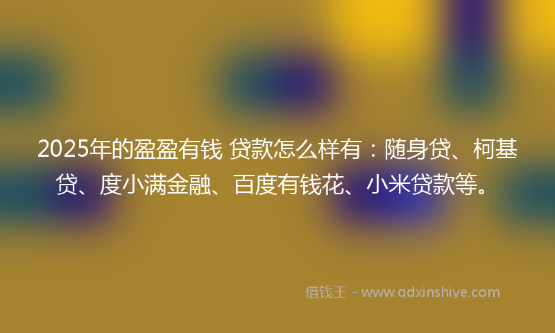 2025年的盈盈有钱 贷款怎么样有：随身贷、柯基贷、度小满金融、百度有钱花、小米贷款等。