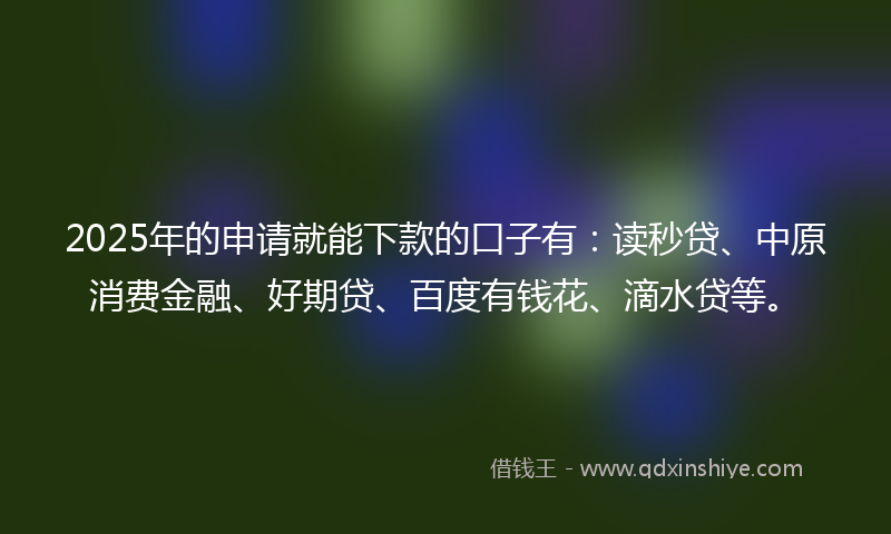 2025年的申请就能下款的口子有：读秒贷、中原消费金融、好期贷、百度有钱花、滴水贷等。