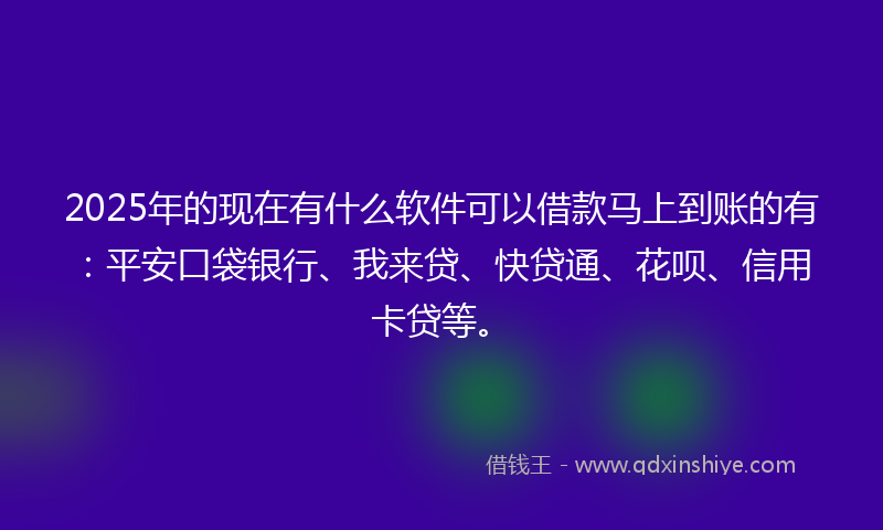 2025年的现在有什么软件可以借款马上到账的有：平安口袋银行、我来贷、快贷通、花呗、信用卡贷等。