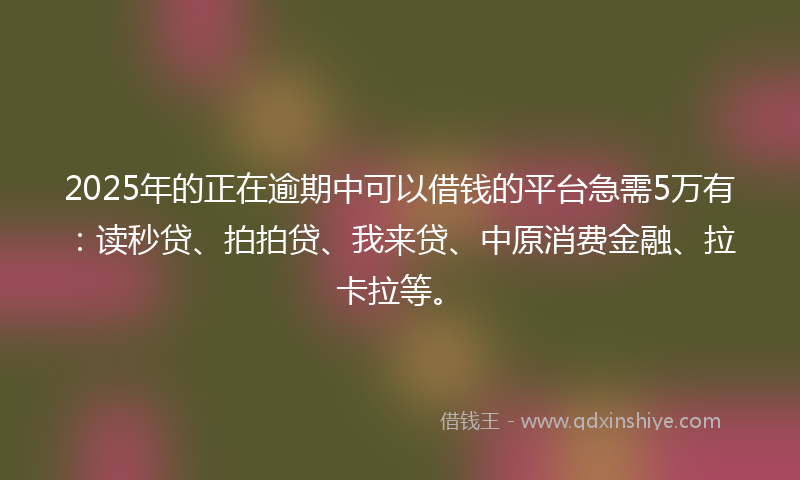 2025年的正在逾期中可以借钱的平台急需5万有：读秒贷、拍拍贷、我来贷、中原消费金融、拉卡拉等。