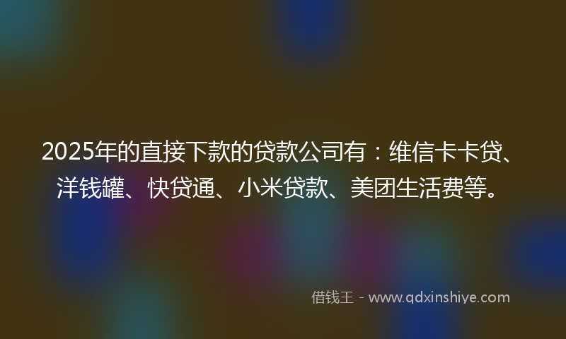 2025年的直接下款的贷款公司有：维信卡卡贷、洋钱罐、快贷通、小米贷款、美团生活费等。