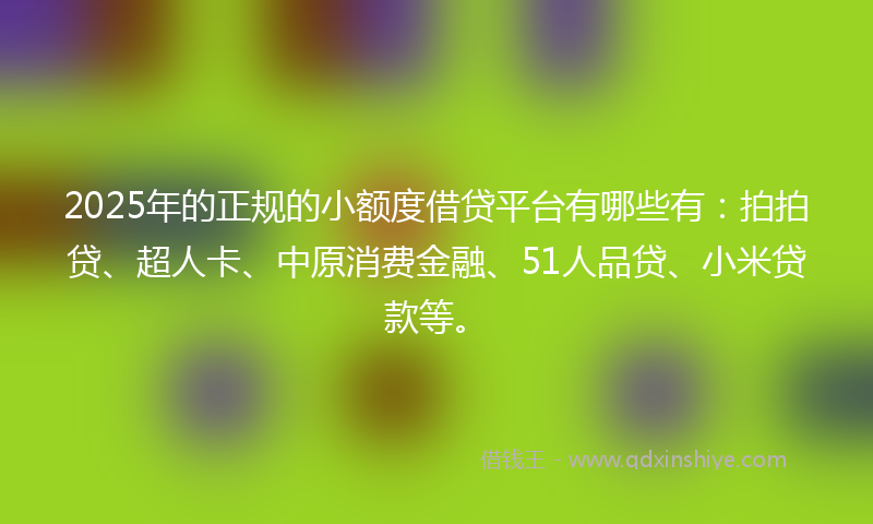 2025年的正规的小额度借贷平台有哪些有：拍拍贷、超人卡、中原消费金融、51人品贷、小米贷款等。