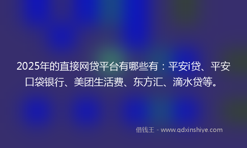 2025年的直接网贷平台有哪些有：平安i贷、平安口袋银行、美团生活费、东方汇、滴水贷等。