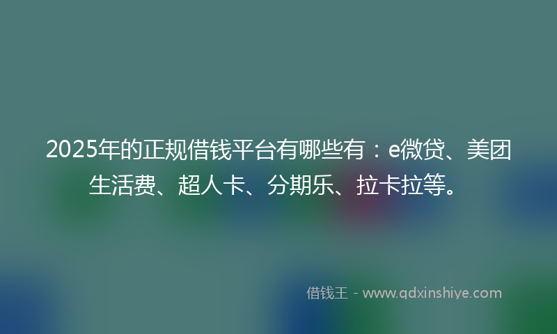 2025年的正规借钱平台有哪些有：e微贷、美团生活费、超人卡、分期乐、拉卡拉等。