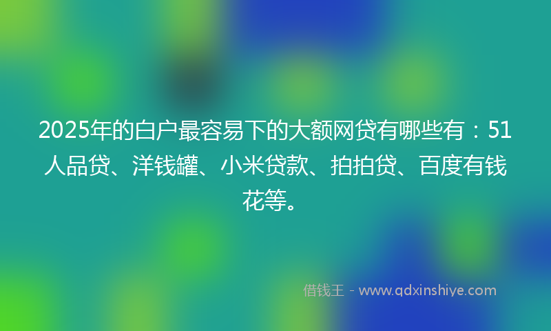 2025年的白户最容易下的大额网贷有哪些有：51人品贷、洋钱罐、小米贷款、拍拍贷、百度有钱花等。