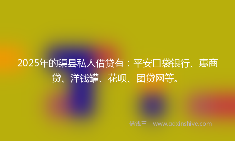 2025年的渠县私人借贷有：平安口袋银行、惠商贷、洋钱罐、花呗、团贷网等。