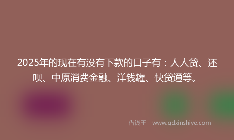 2025年的现在有没有下款的口子有：人人贷、还呗、中原消费金融、洋钱罐、快贷通等。
