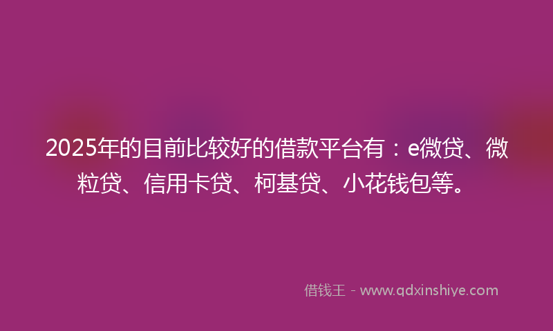 2025年的目前比较好的借款平台有：e微贷、微粒贷、信用卡贷、柯基贷、小花钱包等。