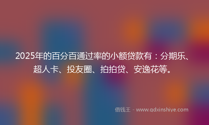 2025年的百分百通过率的小额贷款有：分期乐、超人卡、投友圈、拍拍贷、安逸花等。