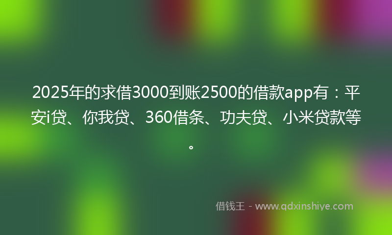 2025年的求借3000到账2500的借款app有：平安i贷、你我贷、360借条、功夫贷、小米贷款等。