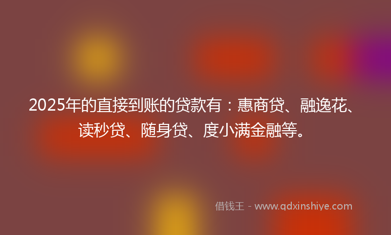 2025年的直接到账的贷款有：惠商贷、融逸花、读秒贷、随身贷、度小满金融等。