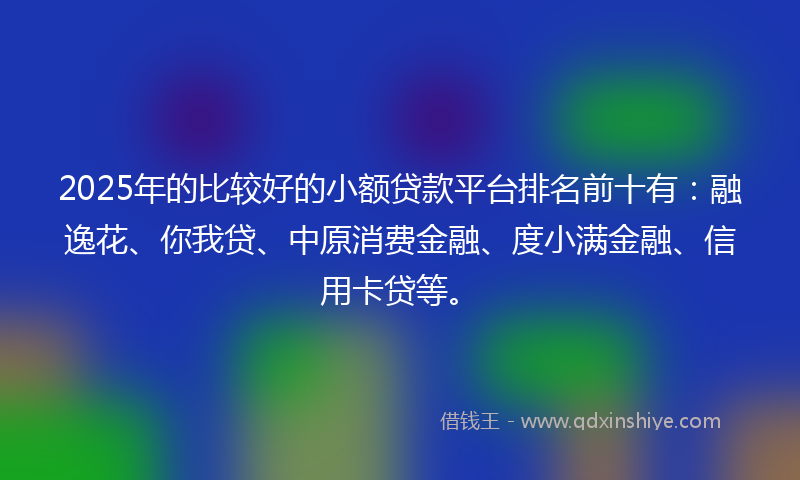 2025年的比较好的小额贷款平台排名前十有：融逸花、你我贷、中原消费金融、度小满金融、信用卡贷等。