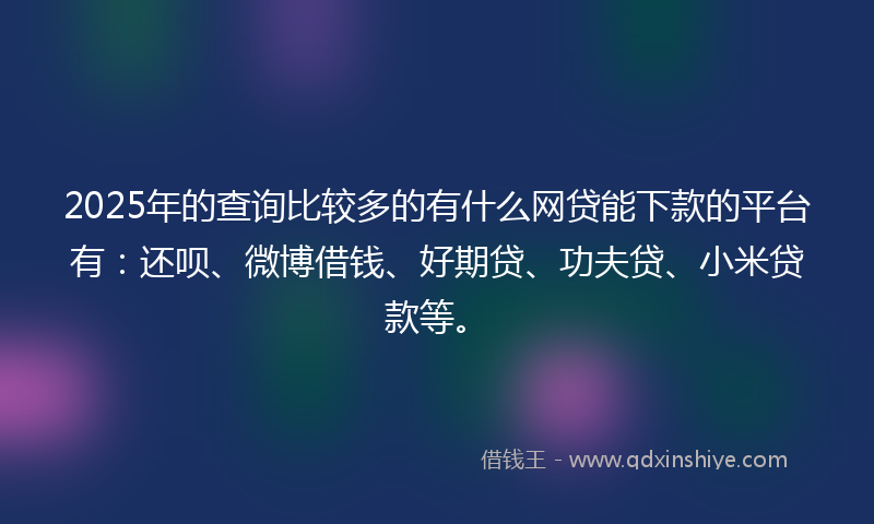 2025年的查询比较多的有什么网贷能下款的平台有：还呗、微博借钱、好期贷、功夫贷、小米贷款等。