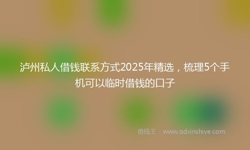 泸州私人借钱联系方式2025年精选，梳理5个手机可以临时借钱的口子