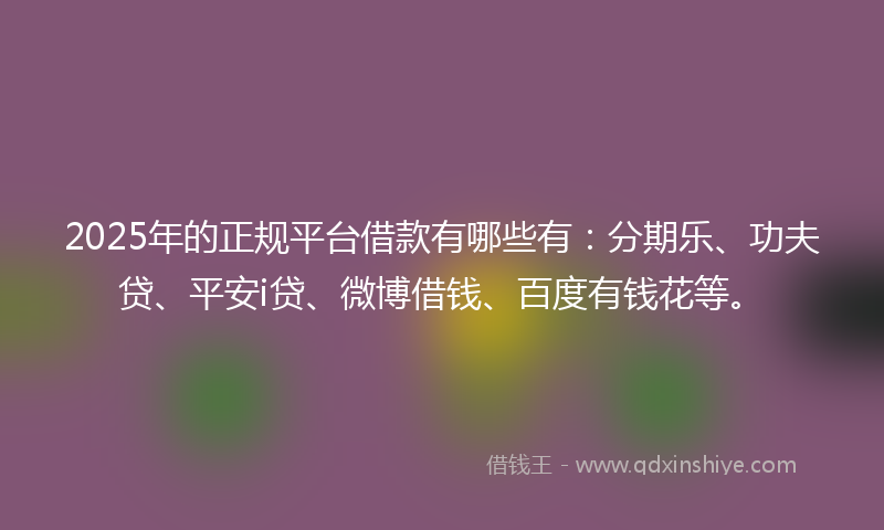 2025年的正规平台借款有哪些有：分期乐、功夫贷、平安i贷、微博借钱、百度有钱花等。
