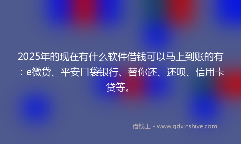 2025年的现在有什么软件借钱可以马上到账的有:e微贷、平安口袋银行、替你还、还呗、信用卡贷等。