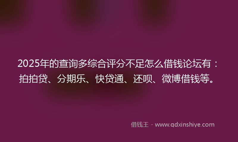 2025年的查询多综合评分不足怎么借钱论坛有：拍拍贷、分期乐、快贷通、还呗、微博借钱等。