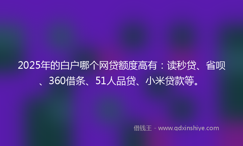 2025年的白户哪个网贷额度高有：读秒贷、省呗、360借条、51人品贷、小米贷款等。