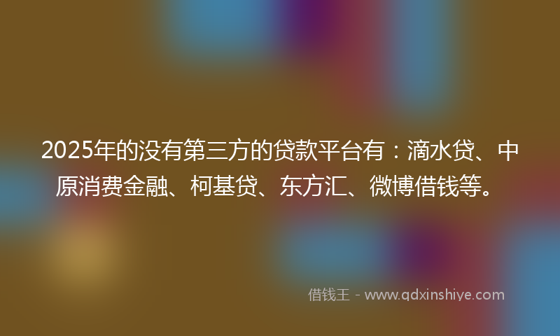 2025年的没有第三方的贷款平台有：滴水贷、中原消费金融、柯基贷、东方汇、微博借钱等。