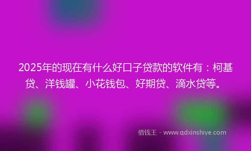 2025年的现在有什么好口子贷款的软件有：柯基贷、洋钱罐、小花钱包、好期贷、滴水贷等。
