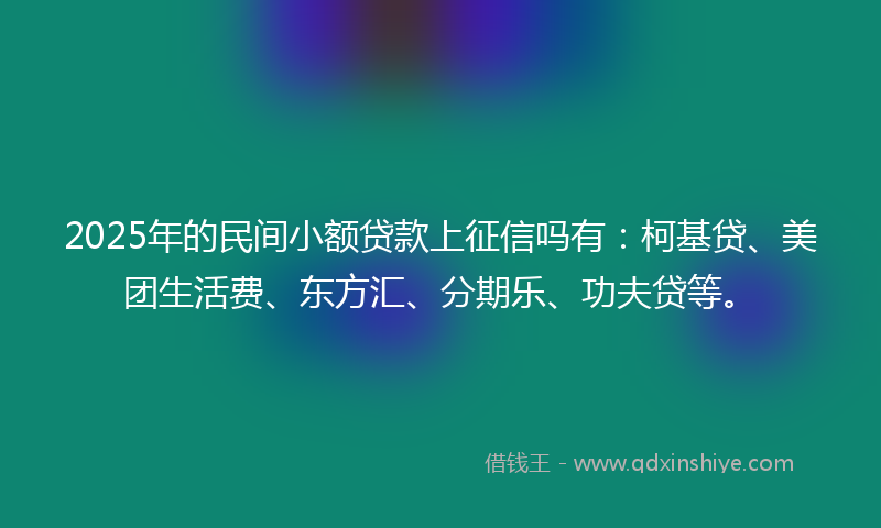 2025年的民间小额贷款上征信吗有：柯基贷、美团生活费、东方汇、分期乐、功夫贷等。