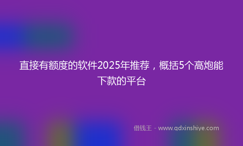 直接有额度的软件2025年推荐，概括5个高炮能下款的平台