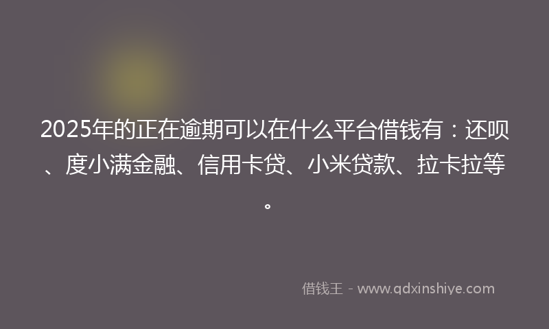 2025年的正在逾期可以在什么平台借钱有：还呗、度小满金融、信用卡贷、小米贷款、拉卡拉等。