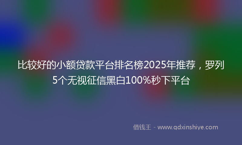 比较好的小额贷款平台排名榜2025年推荐，罗列5个无视征信黑白100%秒下平台