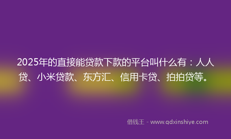2025年的直接能贷款下款的平台叫什么有：人人贷、小米贷款、东方汇、信用卡贷、拍拍贷等。
