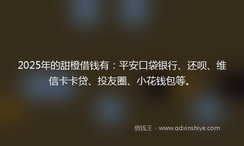 2025年的甜橙借钱有：平安口袋银行、还呗、维信卡卡贷、投友圈、小花钱包等。