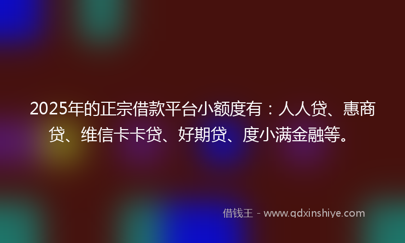 2025年的正宗借款平台小额度有：人人贷、惠商贷、维信卡卡贷、好期贷、度小满金融等。