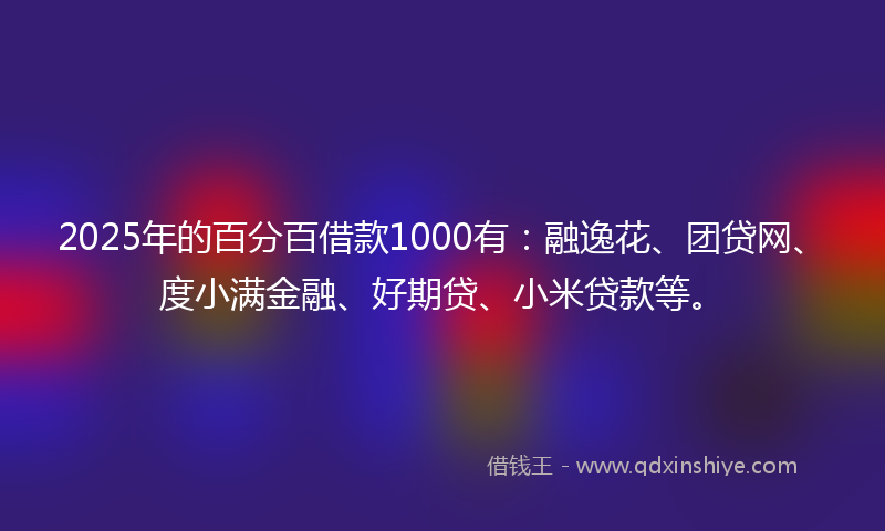 2025年的百分百借款1000有：融逸花、团贷网、度小满金融、好期贷、小米贷款等。