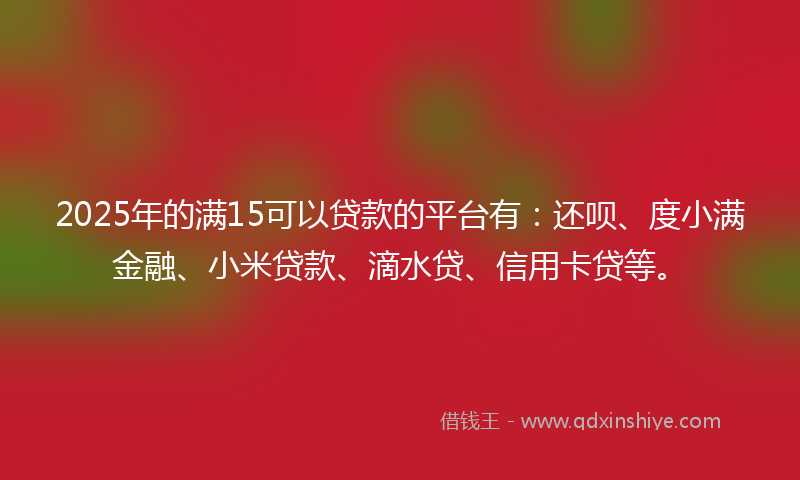 2025年的满15可以贷款的平台有：还呗、度小满金融、小米贷款、滴水贷、信用卡贷等。
