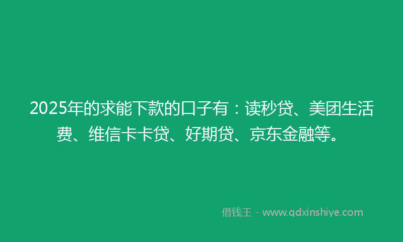 2025年的求能下款的口子有：读秒贷、美团生活费、维信卡卡贷、好期贷、京东金融等。