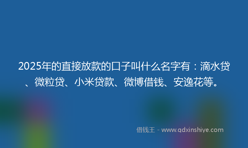 2025年的直接放款的口子叫什么名字有：滴水贷、微粒贷、小米贷款、微博借钱、安逸花等。