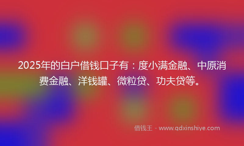 2025年的白户借钱口子有：度小满金融、中原消费金融、洋钱罐、微粒贷、功夫贷等。