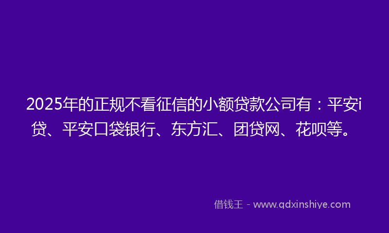 2025年的正规不看征信的小额贷款公司有：平安i贷、平安口袋银行、东方汇、团贷网、花呗等。
