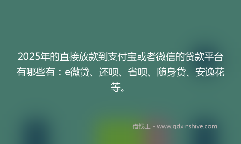 2025年的直接放款到支付宝或者微信的贷款平台有哪些有：e微贷、还呗、省呗、随身贷、安逸花等。