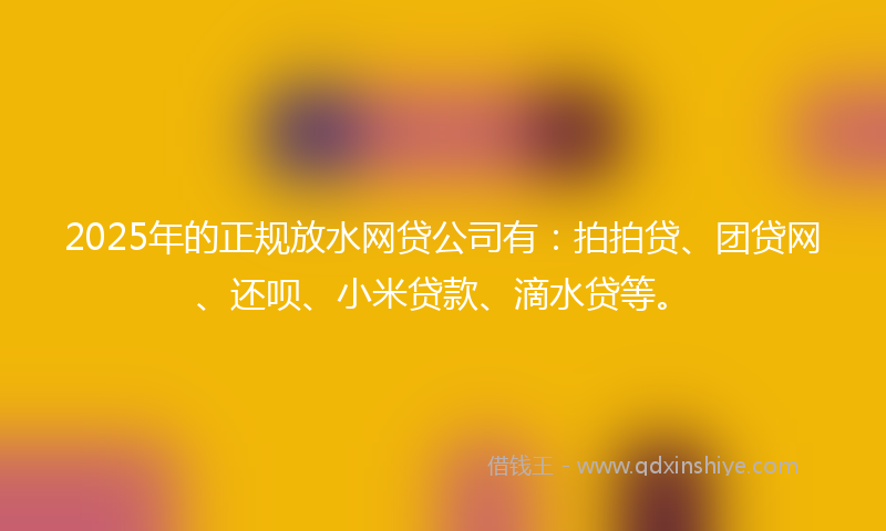 2025年的正规放水网贷公司有：拍拍贷、团贷网、还呗、小米贷款、滴水贷等。
