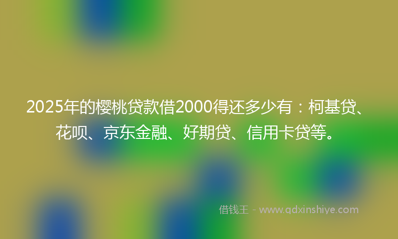 2025年的樱桃贷款借2000得还多少有：柯基贷、花呗、京东金融、好期贷、信用卡贷等。
