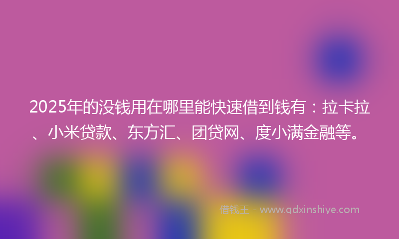 2025年的没钱用在哪里能快速借到钱有:拉卡拉、小米贷款、东方汇、团贷网、度小满金融等。