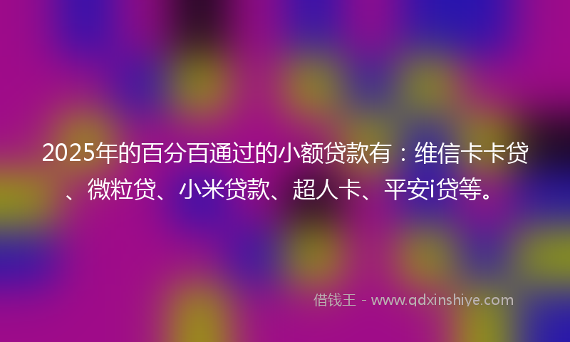 2025年的百分百通过的小额贷款有：维信卡卡贷、微粒贷、小米贷款、超人卡、平安i贷等。