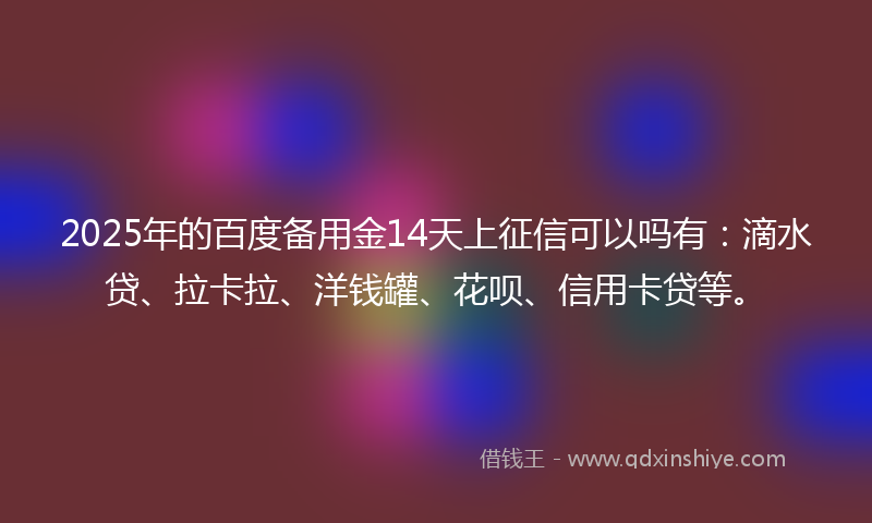 2025年的百度备用金14天上征信可以吗有：滴水贷、拉卡拉、洋钱罐、花呗、信用卡贷等。