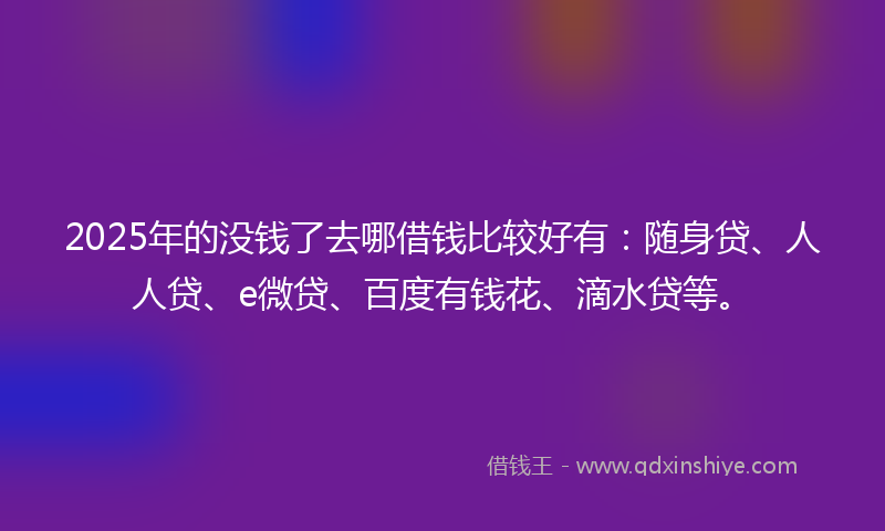 2025年的没钱了去哪借钱比较好有：随身贷、人人贷、e微贷、百度有钱花、滴水贷等。