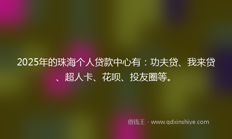 2025年的珠海个人贷款中心有：功夫贷、我来贷、超人卡、花呗、投友圈等。