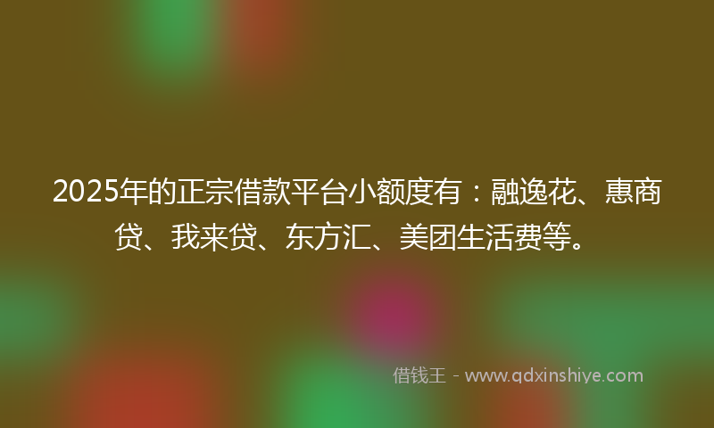 2025年的正宗借款平台小额度有：融逸花、惠商贷、我来贷、东方汇、美团生活费等。