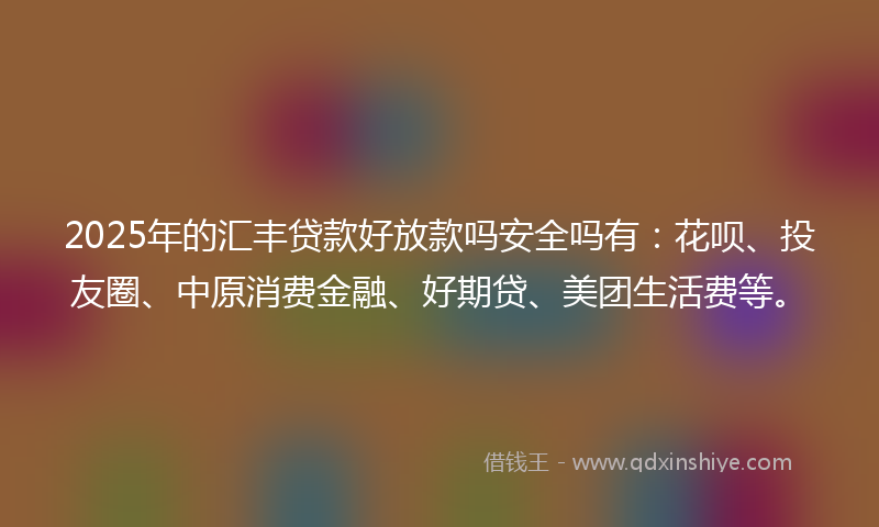 2025年的汇丰贷款好放款吗安全吗有：花呗、投友圈、中原消费金融、好期贷、美团生活费等。