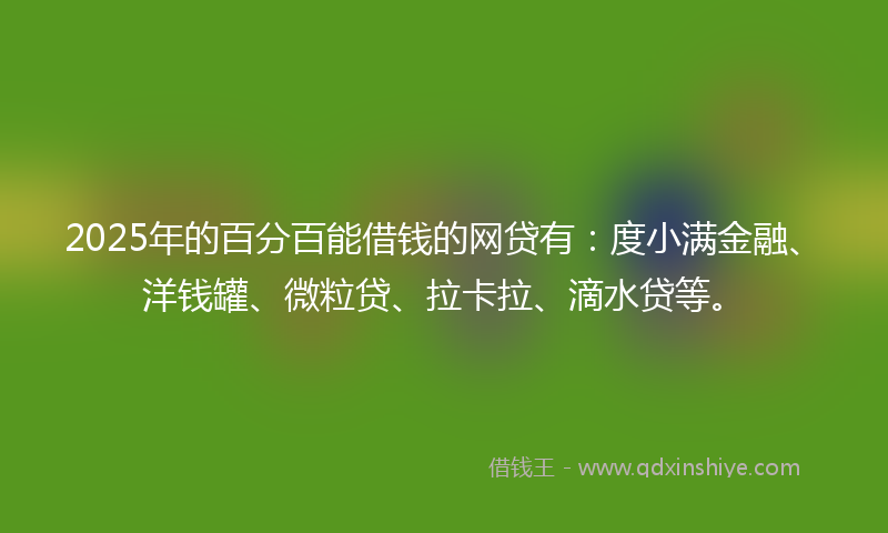 2025年的百分百能借钱的网贷有：度小满金融、洋钱罐、微粒贷、拉卡拉、滴水贷等。