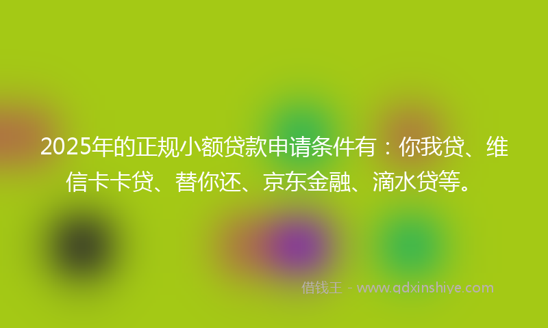 2025年的正规小额贷款申请条件有：你我贷、维信卡卡贷、替你还、京东金融、滴水贷等。
